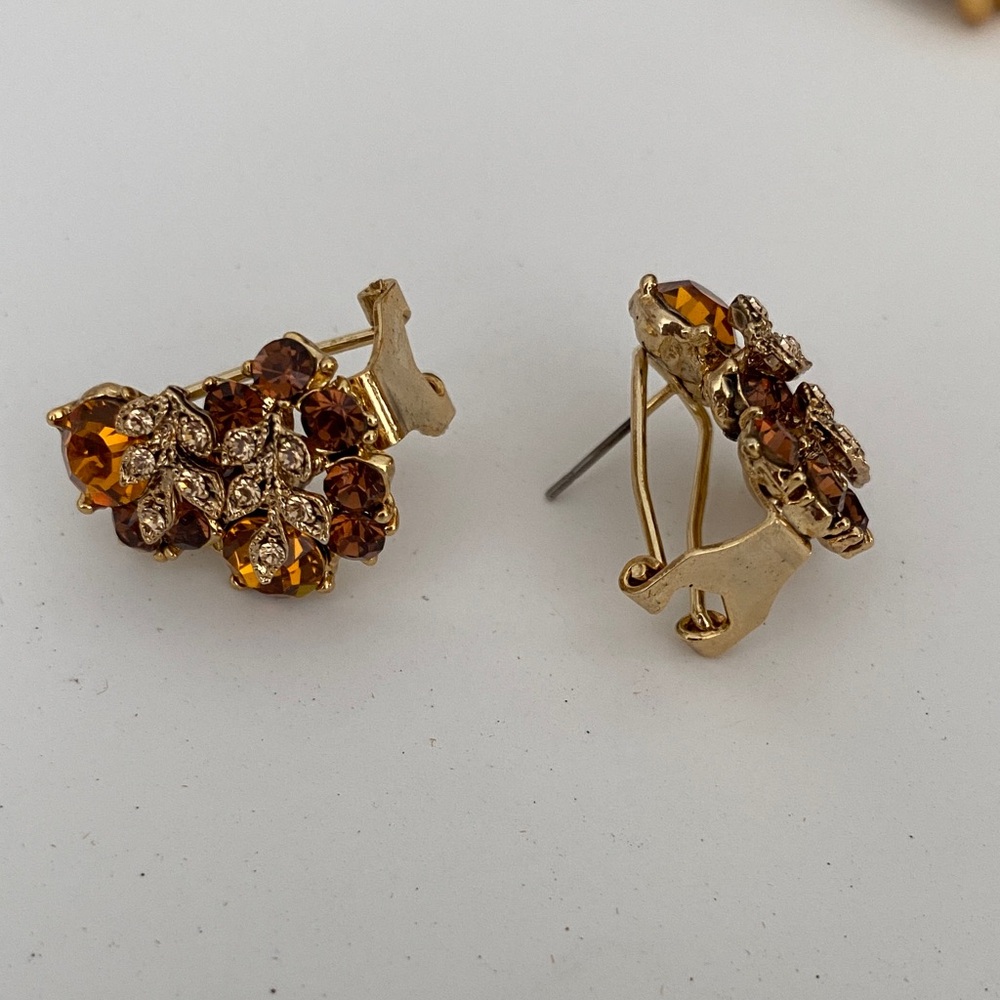 Gold-Tone Amber Crystal Cluster Clip-On Earrings